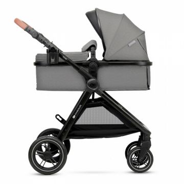 Carucior pentru copii Kinderkraft Esme Moonlight Grey 3 in 1 reversibil, cu spatar si maner reglabil, suportul pentru pahar, husa pentru picioare, husa de ploaie, geanta