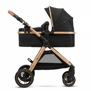 Carucior pentru copii Kinderkraft Esme Pure Black 3 in 1 reversibil, cu spatar si maner reglabil, suportul pentru pahar, husa pentru picioare, husa de ploaie, geanta