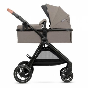 Carucior pentru copii Kinderkraft Esme Sand Beige 3 in 1 reversibil, cu spatar si maner reglabil, suportul pentru pahar, husa pentru picioare, husa de ploaie, geanta