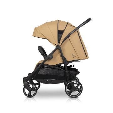 Carucior pentru gemeni 2 in 1, Euro Cart Doblo Camel, cu Landouri, pliabil, cu suspensii, spatar reglabil, copertina reglabila si accesorii incluse, greutate maxim admisa 22 kg