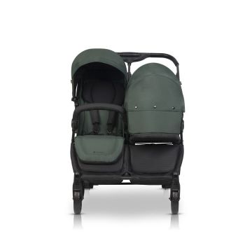 Carucior pentru gemeni 2 in 1, Euro Cart Doblo Jungle, cu Landouri, pliabil, cu suspensii, spatar reglabil, copertina reglabila si accesorii incluse, greutate maxim admisa 22 kg