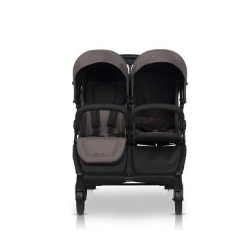 Carucior pentru gemeni 2 in 1, Euro Cart Doblo Taupe, cu Landouri, pliabil, cu suspensii, spatar reglabil, copertina reglabila si accesorii incluse, greutate maxim admisa 22 kg