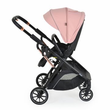 Carucior transformabil 2in1 cu sezut reversibil,pana la 4 ani sau 22kg,spatar reglabil,capotina XXL cu 4 sectiuni,pliere compacta cu unitatea scaunului,roti rezistente,husa picioare si geanta incluse Moni Bingo Pink-icing