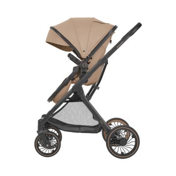 Carucior transformabil 3in1 KikkaBoo cu scaun auto I-Size,cadru din aluminiu,suspensii pe roti si cadru,sezut reversibil,capotina XXL,roti rezistente din PU,bara de protectie detasabila,husa picioare inclusa One Beige