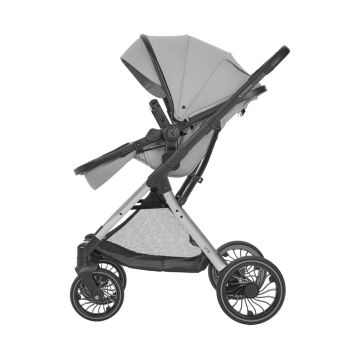 Carucior transformabil 3in1 KikkaBoo cu scaun auto I-Size,cadru din aluminiu,suspensii pe roti si cadru,sezut reversibil,capotina XXL,roti rezistente din PU,bara de protectie detasabila,husa picioare inclusa One Grey