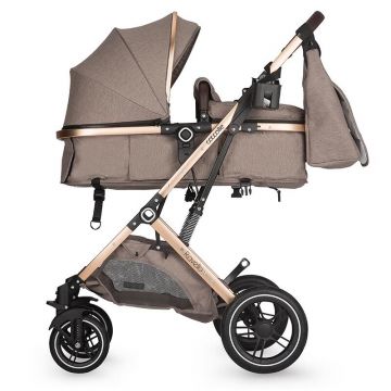 Carucior transformabil ultracompact 3in1 Coccolle Ravello,scoica i-Size,reversibil,Cadru aluminiu anodizat,Copertina protectie UV,Roti PU,Geanta,Husa ploaie,Plasa insecte,Suport biberon,Sand Beige+CADOU Pompa de san electrica