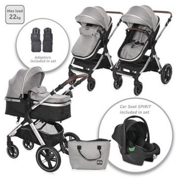 Set 3in1 Carucior Lorelli Viola Opaline Grey, cos auto inclus, set adaptori inclus, pana la 22 kg, Gri