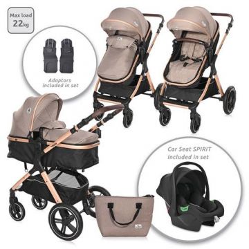 Set 3in1 Carucior Lorelli Viola Pearl Beige, cos auto inclus, set adaptori inclus, pana la 22 kg, Bej