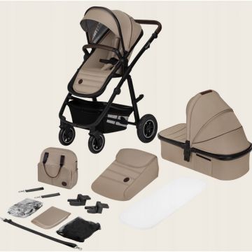 Carucior 2 in 1, Lionelo, Amber, Cadru aluminiu, Cu landou intarit si salteluta moale, Reversibil, Maner ajustabil, Huse pentru picioare, ploaie, Plasa de tantari, Geanta parinti, Pana la 22 kg, EN1888-1, EN1888-2, EN1466, Bej