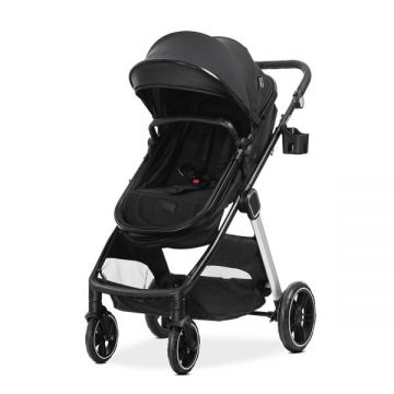 Carucior 2 in 1 pentru copii Lorelli Aspen Black, transformabil, reversibil, cadru din aluminiu, suspensii, adaptori pentru cos auto, geanta, greutate suportata 22 kg
