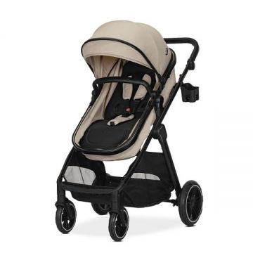 Carucior 2 in 1 pentru copii Lorelli Aspen Cappuccino, transformabil, reversibil, cadru din aluminiu, suspensii, adaptori pentru cos auto, geanta, greutate suportata 22 kg