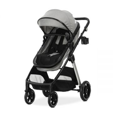 Carucior 2 in 1 pentru copii Lorelli Aspen Grey, transformabil, reversibil, cadru din aluminiu, suspensii, adaptori pentru cos auto, geanta, greutate suportata 22 kg