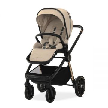 Carucior 2 in 1 pentru copii Lorelli Bianca Beige Warm, cadru din aluminiu, suspensii, cos landou individual cu maner de transport, geanta, greutate suportata 22 kg