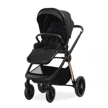 Carucior 2 in 1 pentru copii Lorelli Bianca Black, cadru din aluminiu, suspensii, cos landou individual cu maner de transport, geanta, greutate suportata 22 kg
