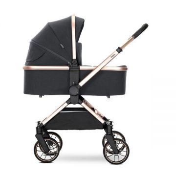 Carucior 2 in 1 pentru copii Lorelli Reya Black, cadru din aluminiu, suspensii, geanta, cos individual cu maner de transport, maner si sezut reversibile, greutate suportata 22 kg