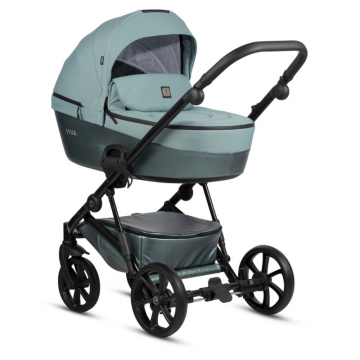Carucior 2 in 1 Tutis Viva 5+ Turquoise 063 din piele ecologica, sezut reversibil, spatar reglabil, roti cu blocare, bara detasabila, accesorii incluse