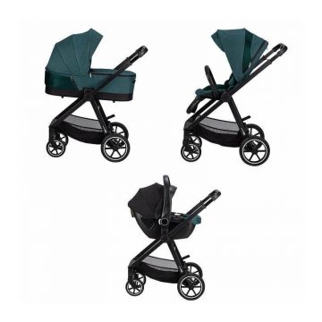 Carucior 3 in 1, FreeON, Opty, Pana la 22 kg, Cu landou, Scoica auto conform ECE R129, Parte sport cu sezut reversibil, Spatar reglabil, Cu accesorii, Green