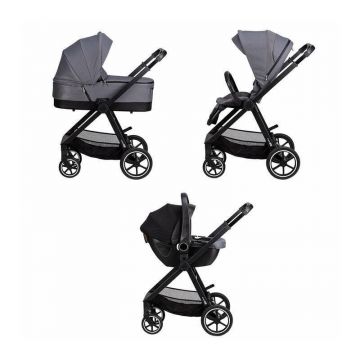 Carucior 3 in 1, FreeON, Opty, Pana la 22 kg, Cu landou, Scoica auto conform ECE R129, Parte sport cu sezut reversibil, Spatar reglabil, Cu accesorii, Grey