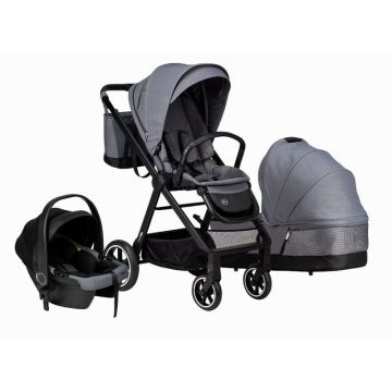 Carucior 3 in 1, FreeON, Opty, Pana la 22 kg, Cu landou, Scoica auto conform ECE R129, Parte sport cu sezut reversibil, Spatar reglabil, Cu accesorii, Grey