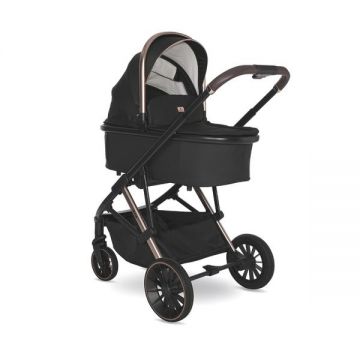 Carucior 3 in 1 pentru copii Lorelli Aria Black, cosulet auto Aria Luxe 40-87 cm inclus, cadru din aluminiu, parte sport reversibila, multiple accesorii, greutate admisa 22 kg