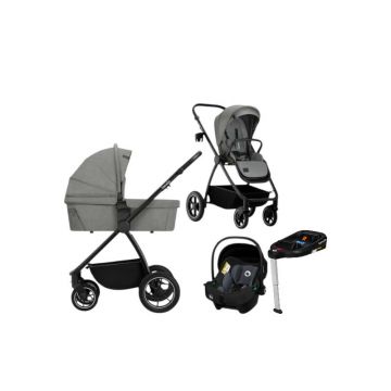 Carucior 4 in 1, Lionelo, Meril, Cu landou de dimensiune XL, Reversibil, Cu scoica auto testata ADAC, Baza isofix pentru scoica, Cu accesorii, Pana la 22 kg, Conform cu EN1888-1 EN1888-2, EN1466, Gri