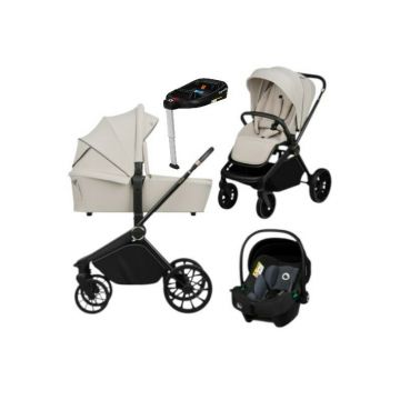 Carucior 4 in 1, Lionelo, Mika Plus, Cu landou intarit si salteluta moale, Cu scoica auto testata ADAC, Baza isofix pentru scoica, Reversibil, Sistem de ventilatie 3D, Cu accesorii, Pana la 22 kg, EN1888-1 EN1888-2 EN1466 ECE R129, Bej