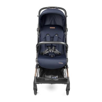 Carucior copii Peg Perego Volo, ultracompact, 0 - 22 kg, cu spatar si suport pentru picioare reglabile, frana centralizata, bara frontala detasabila si geanta transport inclusa,  5.4 kg, Blue Shine, Albastru