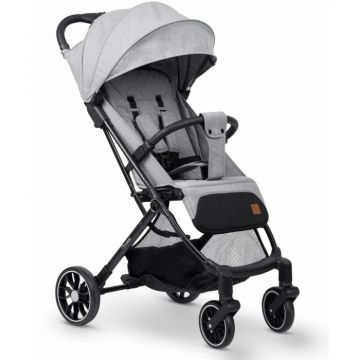 Carucior cu pliere compacta pentru copii cu suspensii,spatar reglabil,bara de protectie detasabila,capotina cu protectie UV,husa de transport,husa picioare si husa ploaie,dimensiuni compatibile avion Nukido Paseo Gri deschis