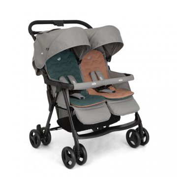 Carucior de gemeni Joie Aire Twin Pebble, pliabil, 0 - 3 ani, Gri