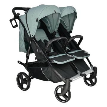 Carucior gemeni, Bebe Stars, Double Trouble, De la nastere pana la 22 Kg, Cadru din aluminiu, Pliabil, Spatar reglabil in 5 pozitii, Cu 2 saci de picioare, 2 huse de ploaie si suport pahar, Conform cu EN1888-1,2:2018, Petrol, Resigilat