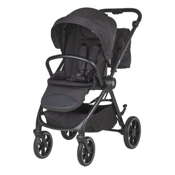 Carucior modular 2 in 1 Coccolle Serry Jet Black + Scoica auto iSize Coccolle Knox Greystone, Suport de picioare reglabil, Suspensie, Huse pentru picioare, Geanta, Adaptoare, Bara de protectie si maner din piele ecologica