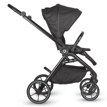 Carucior modular 2 in 1 Coccolle Serry Jet Black, Suport de picioare reglabil, Suspensie, Huse pentru picioare, Geanta, Adaptoare, Bara de protectie si maner din piele ecologica, Greutate admisa 22 kg