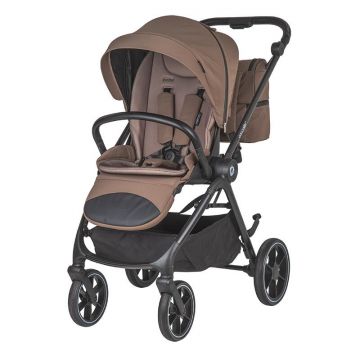 Carucior modular 2 in 1 Coccolle Serry Light Taupe + Scoica auto iSize Coccolle Knox Greystone, Suport de picioare reglabil, Suspensie, Huse pentru picioare, Geanta, Adaptoare, Bara de protectie si maner din piele ecologica