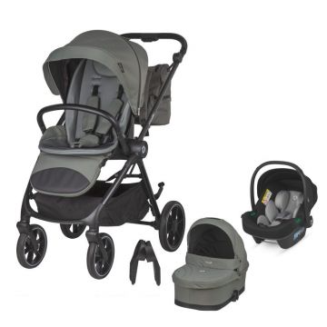 Carucior modular 2 in 1 Coccolle Serry Moss Green + Scoica auto iSize Coccolle Knox Greystone, Suport de picioare reglabil, Suspensie, Huse pentru picioare, Geanta, Adaptoare, Bara de protectie si maner din piele ecologica