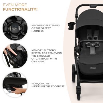 Carucior pentru copii 3 in 1 Kinderkraft Yoxi Moonlight Grey 0-22 kg, cadru din aluminiu, accesorii incluse Carucior pentru copii 3 in 1 Kinderkraft Yoxi Moonlight Grey 0-22 kg, cadru din aluminiu, accesorii incluse