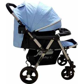 Carucior pentru copii Baby Care PRO 511 Albastru, Cadru aluminiu, Maner reversibil, Spatar reglabil 5 trepte, Amortizoare, Frana picior