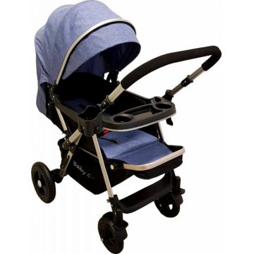 Carucior pentru copii Baby Care PRO 511 Albastru Jeans, Cadru aluminiu, Maner reversibil, Spatar reglabil in 5 trepte, Amortizoare, Frana picior, Pliabil
