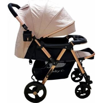 Carucior pentru copii Baby Care PRO 511 Crem, Cadru aluminiu, Maner reversibil, Spatar reglabil 5 trepte, Amortizoare, Frana picior