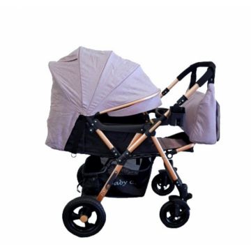 Carucior pentru copii Baby Care PRO 511 Gri Cu geanta bebe inclusa, Cadru aluminiu, Maner reversibil, Spatar reglabil in 5 trepte, Amortizoare, Plasa insecte, Frana picior, Pliabil