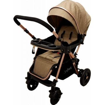 Carucior pentru copii Baby Care PRO 511 Maro, Cadru aluminiu, Maner reversibil, Spatar reglabil in 5 trepte, Amortizoare, Frana picior, Pliabil