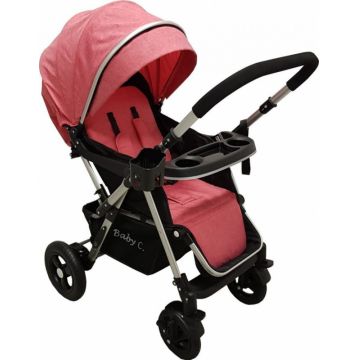 Carucior pentru copii Baby Care PRO 511 Rosu, Cadru aluminiu, Maner reversibil, Spatar reglabil in 5 trepte, Amortizoare, Frana picior, Pliabil