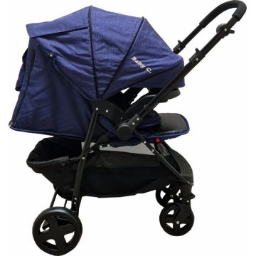 Carucior pentru copii Baby Care Pro SK10 Albastru cu Maner reversibil, Spatar reglabil in 3 trepte, Frana picior, Pliabil