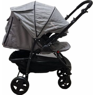 Carucior pentru copii Baby Care Pro SK10 Gri Jeans cu Maner reversibil, Spatar reglabil in 3 trepte, Frana picior, Pliabil