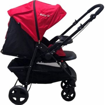 Carucior pentru copii Baby Care Pro SK10 Rosu cu Maner reversibil, Spatar reglabil in 3 trepte, Frana picior, Pliabil