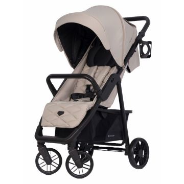 Carucior pentru copii Euro-Cart Flex omologat pana la 22 kg, Fossil Black Edition cu cadru de aluminiu, roti cu suspensii, echipat cu husa de picioruse groasa, pelerina de ploaie si suport pentru biberon