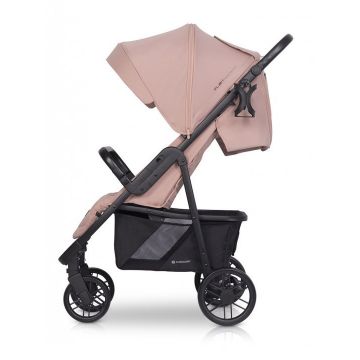 Carucior pentru copii, Euro-Cart Flex omologat pana la 22 kg, Langust Black Edition, cu cadru de aluminiu, roti cu suspensii, echipat cu husa de picioruse groasa, pelerina de ploaie si suport pentru biberon