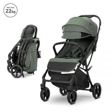 Carucior pentru copii Lorelli Minori Green, sistem pliere cu o singura mana, spatar reglabil, greutate admisa 22 kg, suspensii, suport pahar, husa textila UV 50+