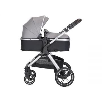 Carucior pentru copii Lorelli Viola Grey 3 in 1 cos auto Spirit inclus, transformabil, sezut reversibil, maner ajustabil, cadru din aluminiu, suspensii, bara detasabila, pana la 22 kg, multiple accesorii