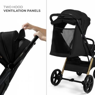 Carucior pentru copii Sport Kinderkraft Loom Ink Black, 0-22 kg, spatar reglabil, pliere automata, suport pentru picioare reglabil, bara detasabila