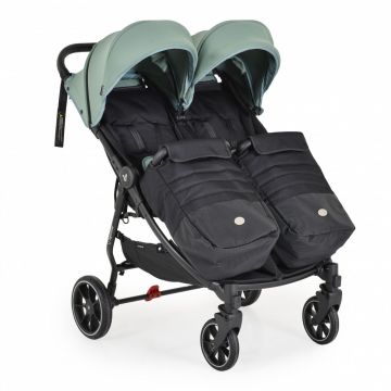 Carucior pentru gemeni Cangaroo 2Gether Iceberg Green cu Baldachin extensibil,Spatar si Suport pentru picioare reglabile individual,Roti fata din PU pivotante,Extra Suport picioare din cauciuc,recomandat de la nastere
